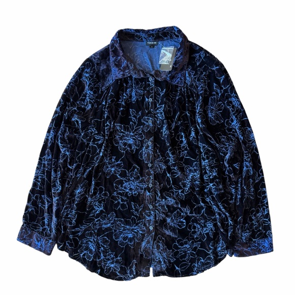 NEW Torrid Madison Velvet Burnout Button Up Shirt Size 3X - Picture 4 of 8